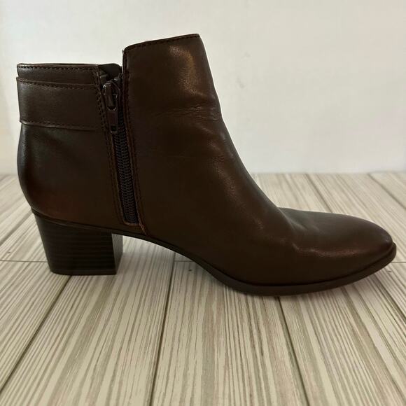 Alfani Womens 6M Adisonn Ankle Boots Booties Brown Leather Side Zip Buckle - Picture 3 of 11
